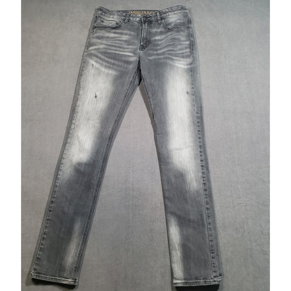 American Eagle Slim Jeans Mens 32x36 Gray Extreme Flex Faded Denim Pants
